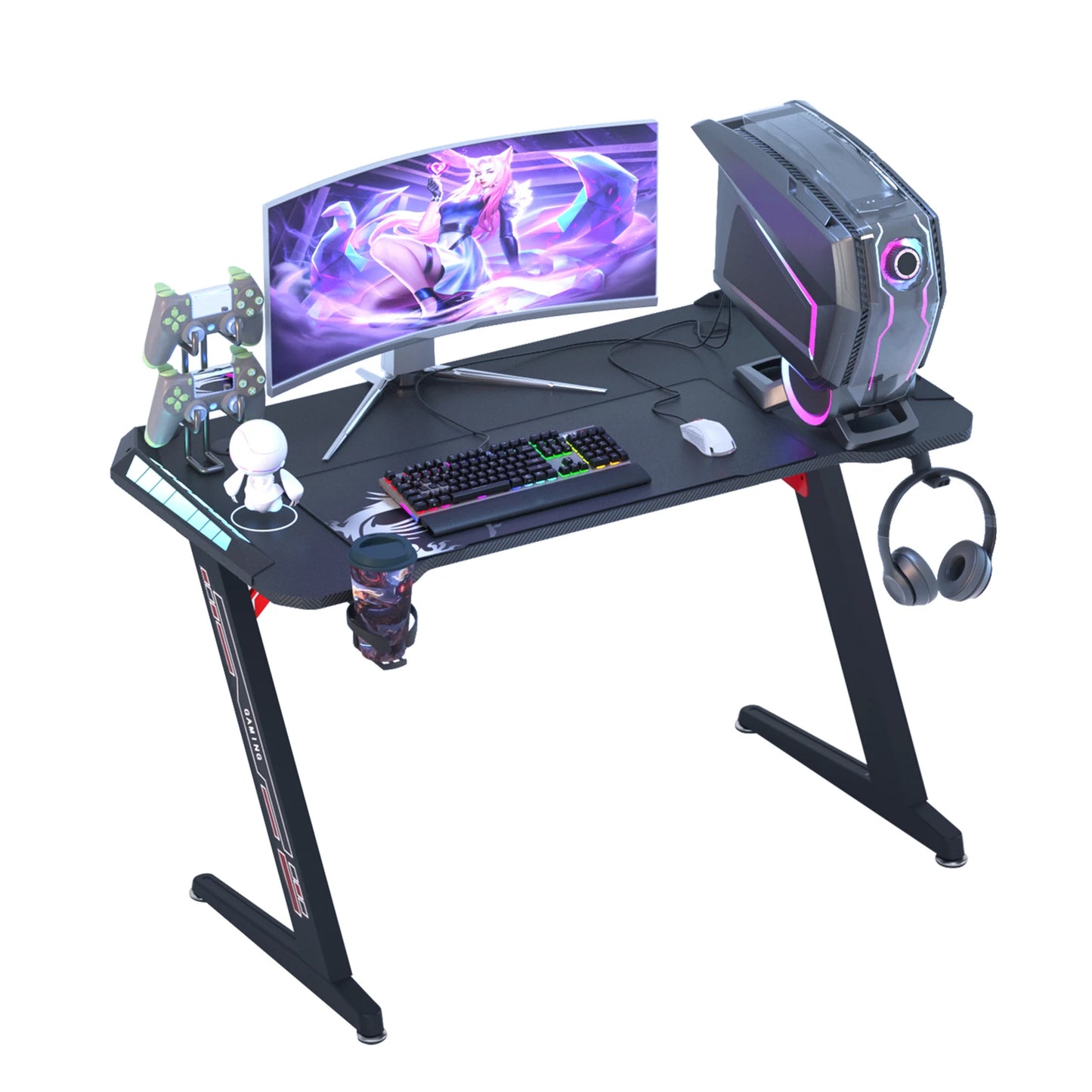 Bureau ergonomique gamer blanc