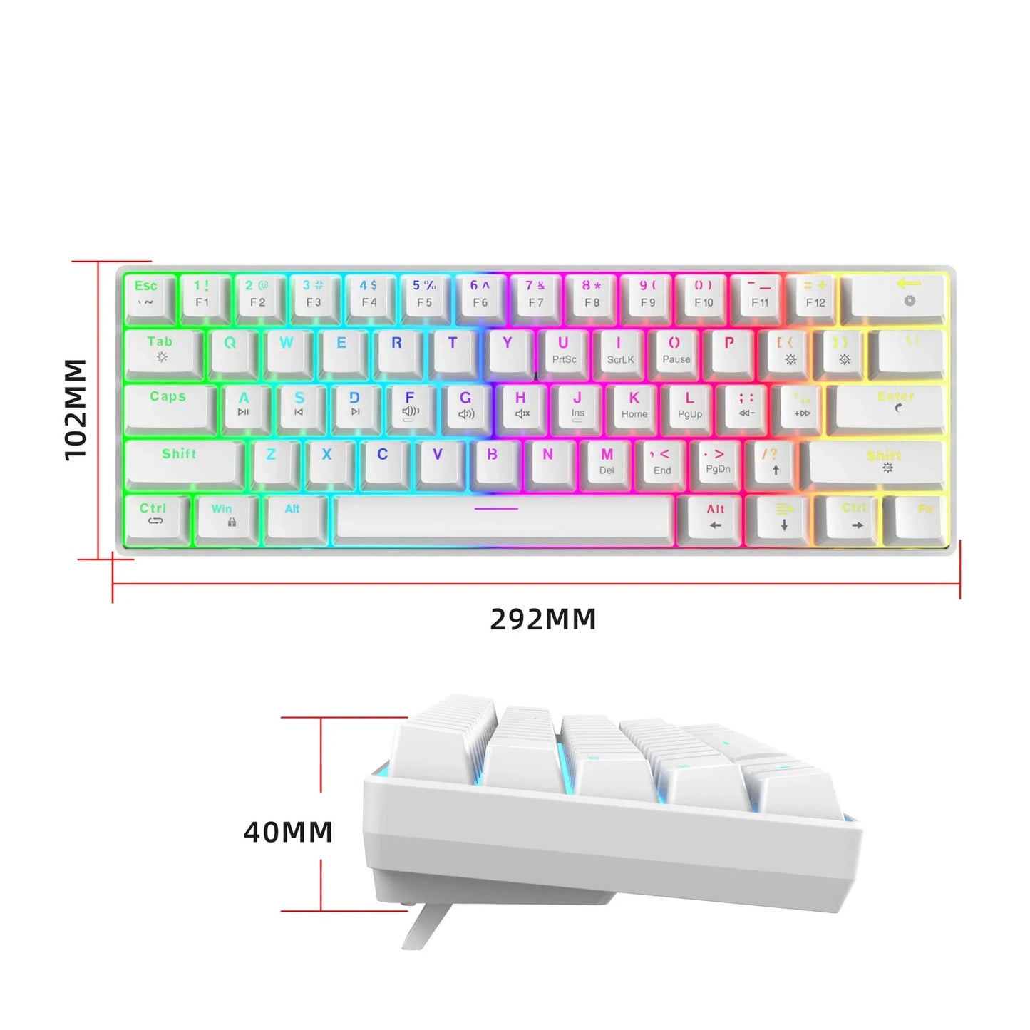 Clavier ergonomique blanc mesures