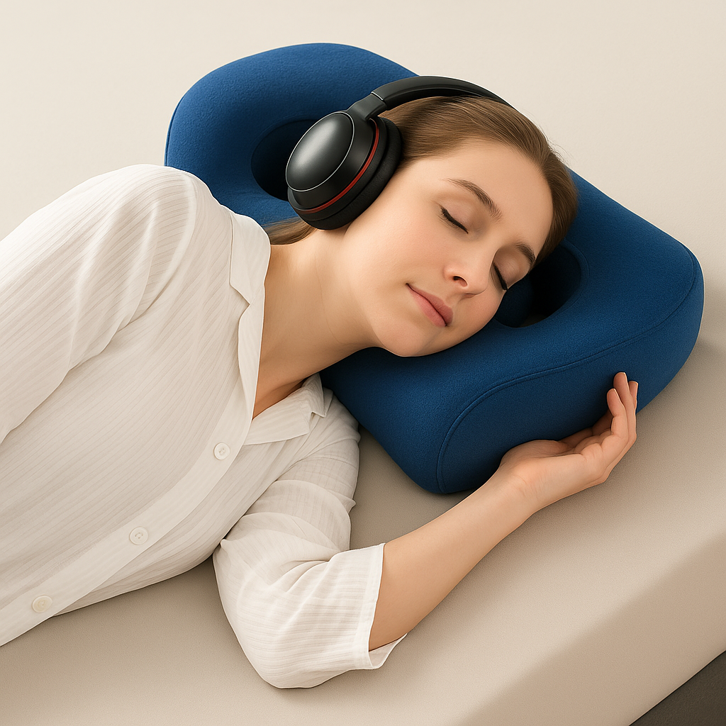 Oreiller ergonomique avec trou bleu