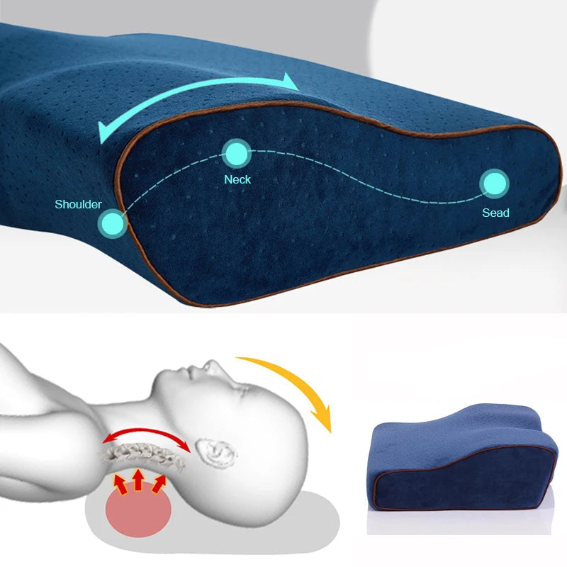 Oreiller ergonomique à mémoire de forme bleu
