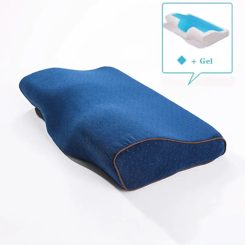 Oreiller ergonomique thermogel - mémoire de forme bleu