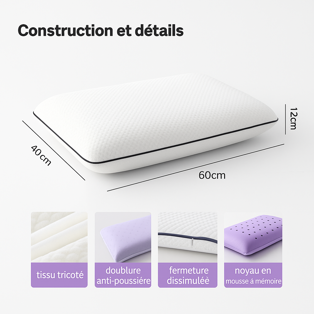 Oreillers en mousse à mémoire de forme oreiller ergonomique mesures