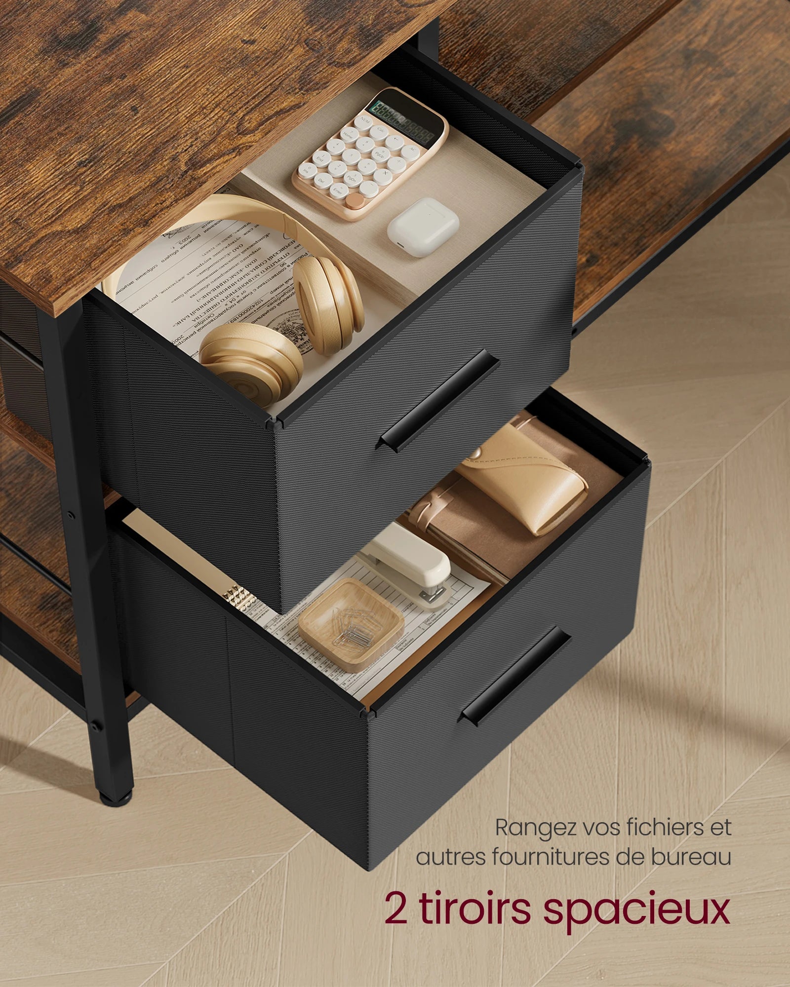 Bureau ergonomique avec rangement noir