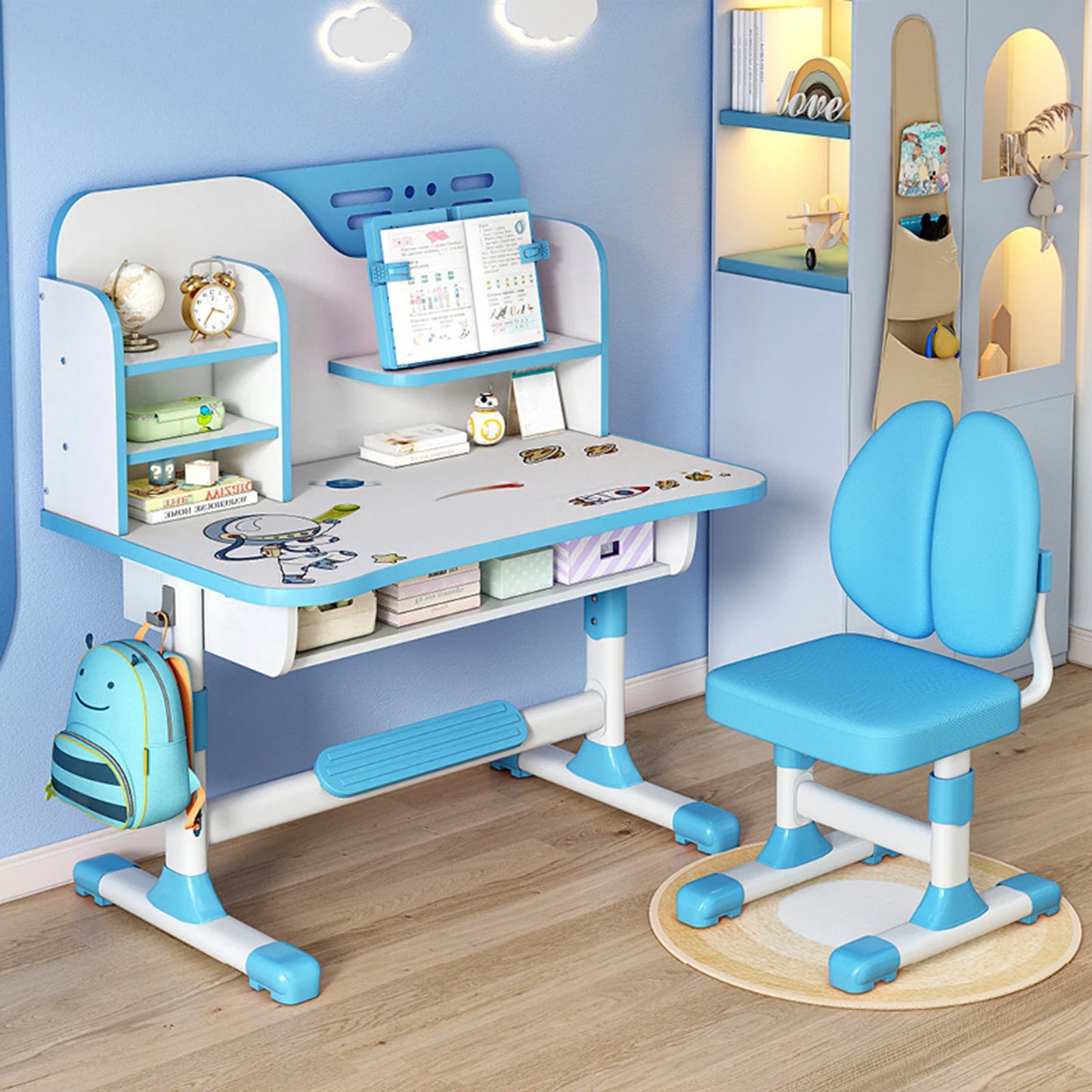 Bureau ergonomique enfant bleu