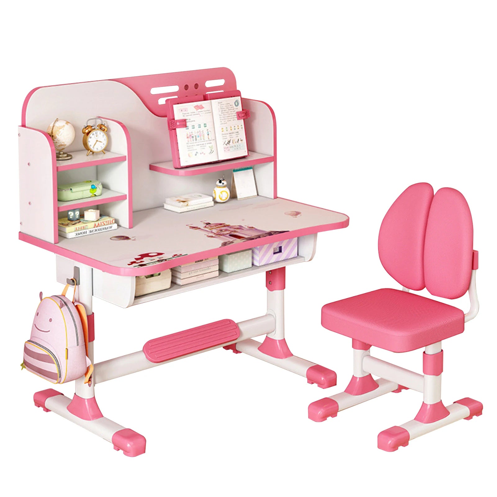 Bureau ergonomique enfant chaise rose