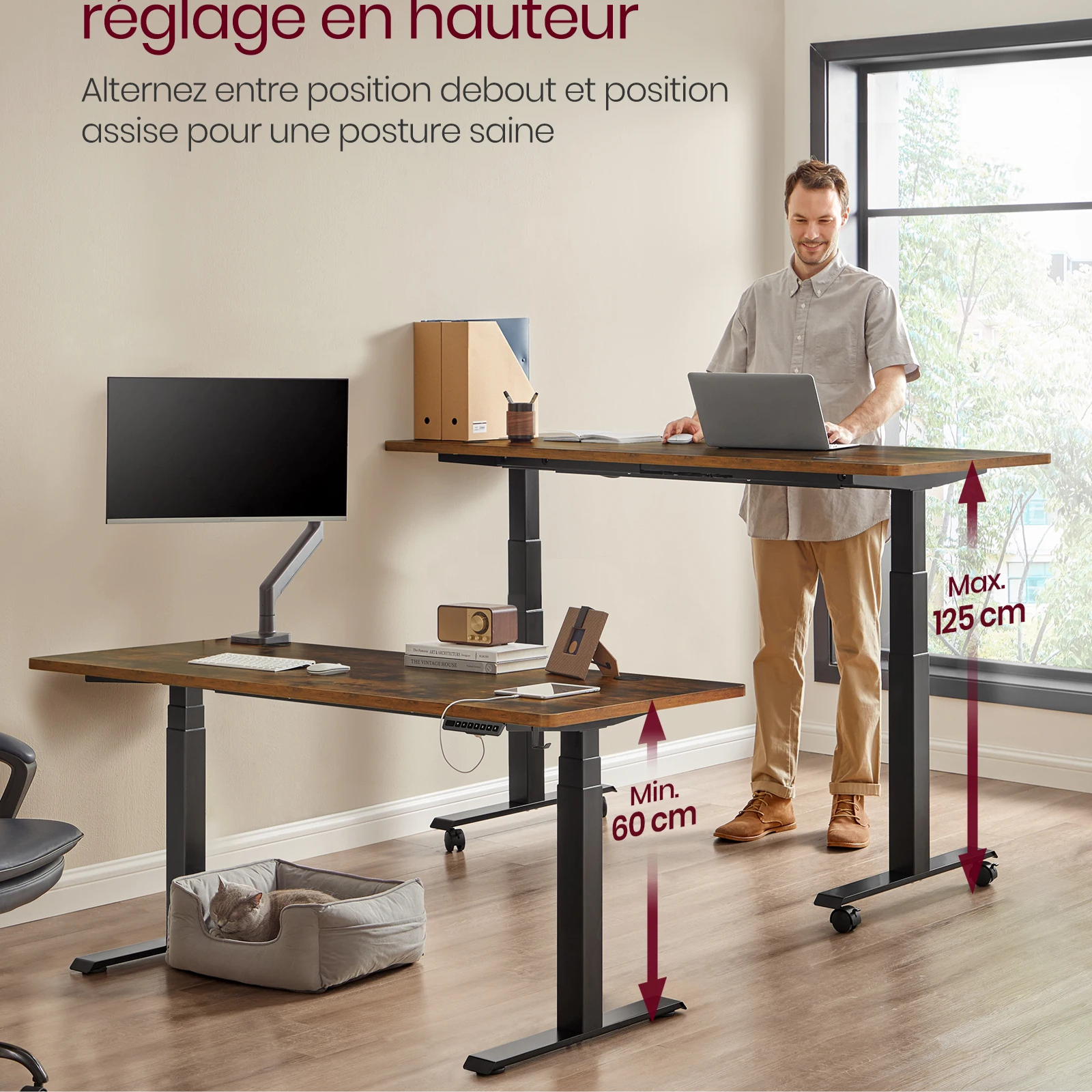 Bureau ergonomique réglable en hauteur_mesures