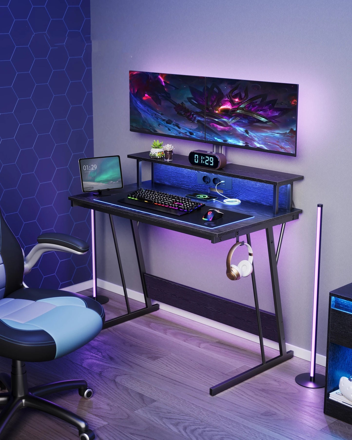 Bureau réglable en hauteur ergonomique noir
