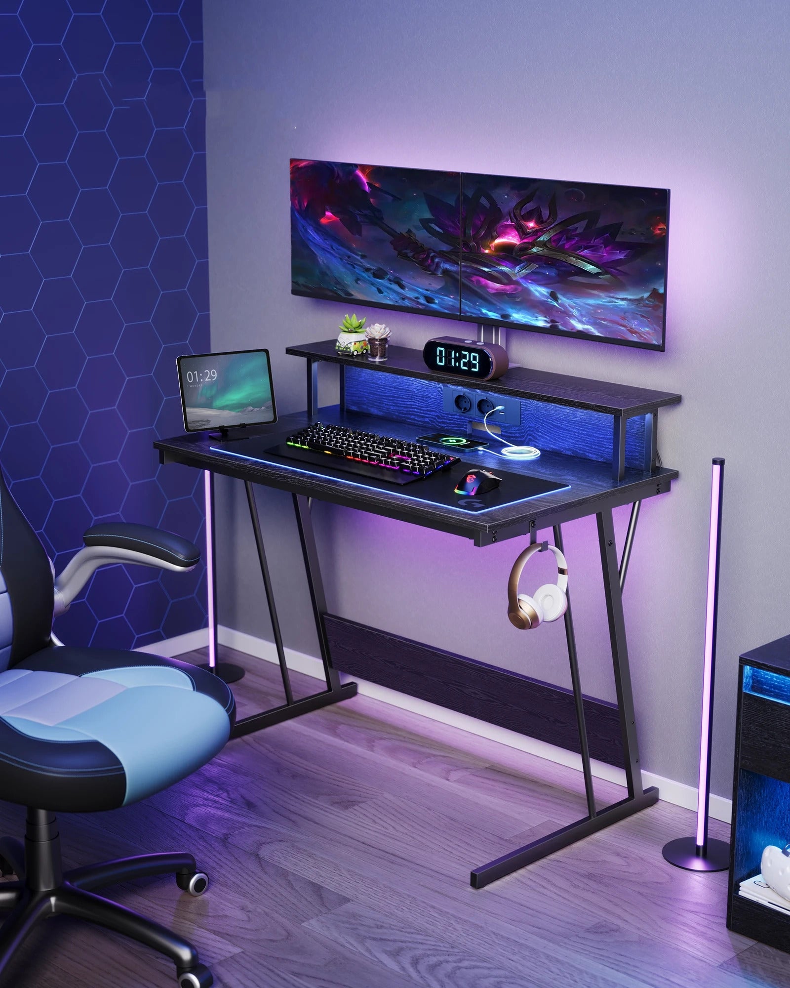 Bureau réglable en hauteur ergonomique noir