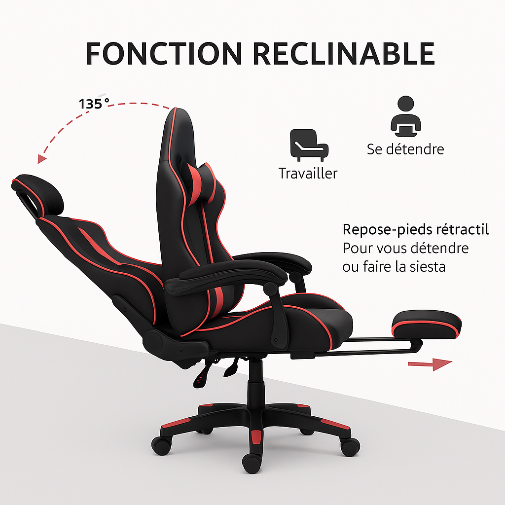Chaise de bureau ergonomique gaming noir