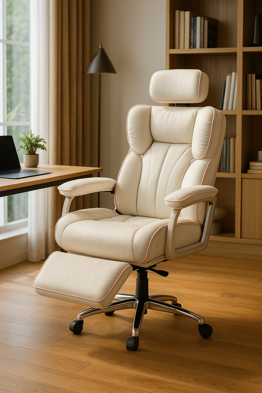 Fauteuil de bureau ergonomique avec appui-tête rose