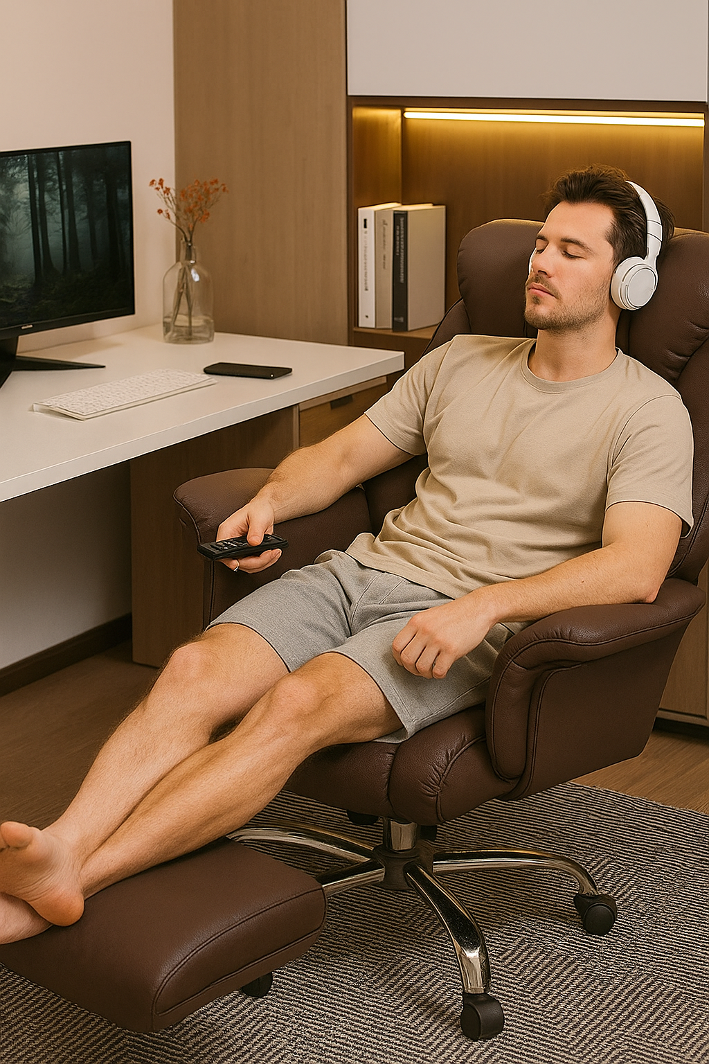 Fauteuil de bureau ergonomique avec repose-pieds extensible appui-tête film