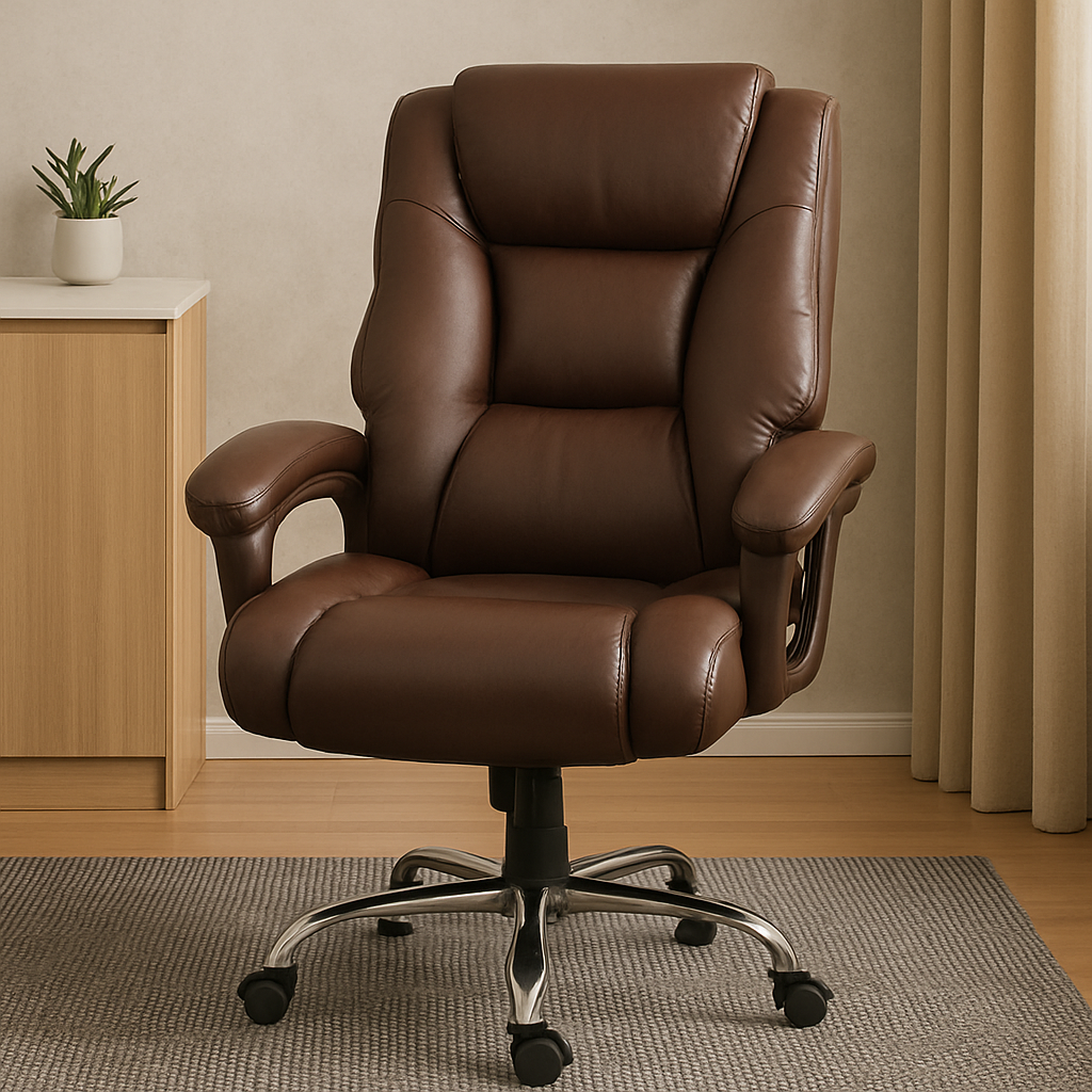 Fauteuil de bureau ergonomique avec repose-pieds extensible appui-tête marron