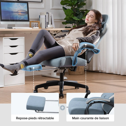 Fauteuil de bureau ergonomique gamer bleu