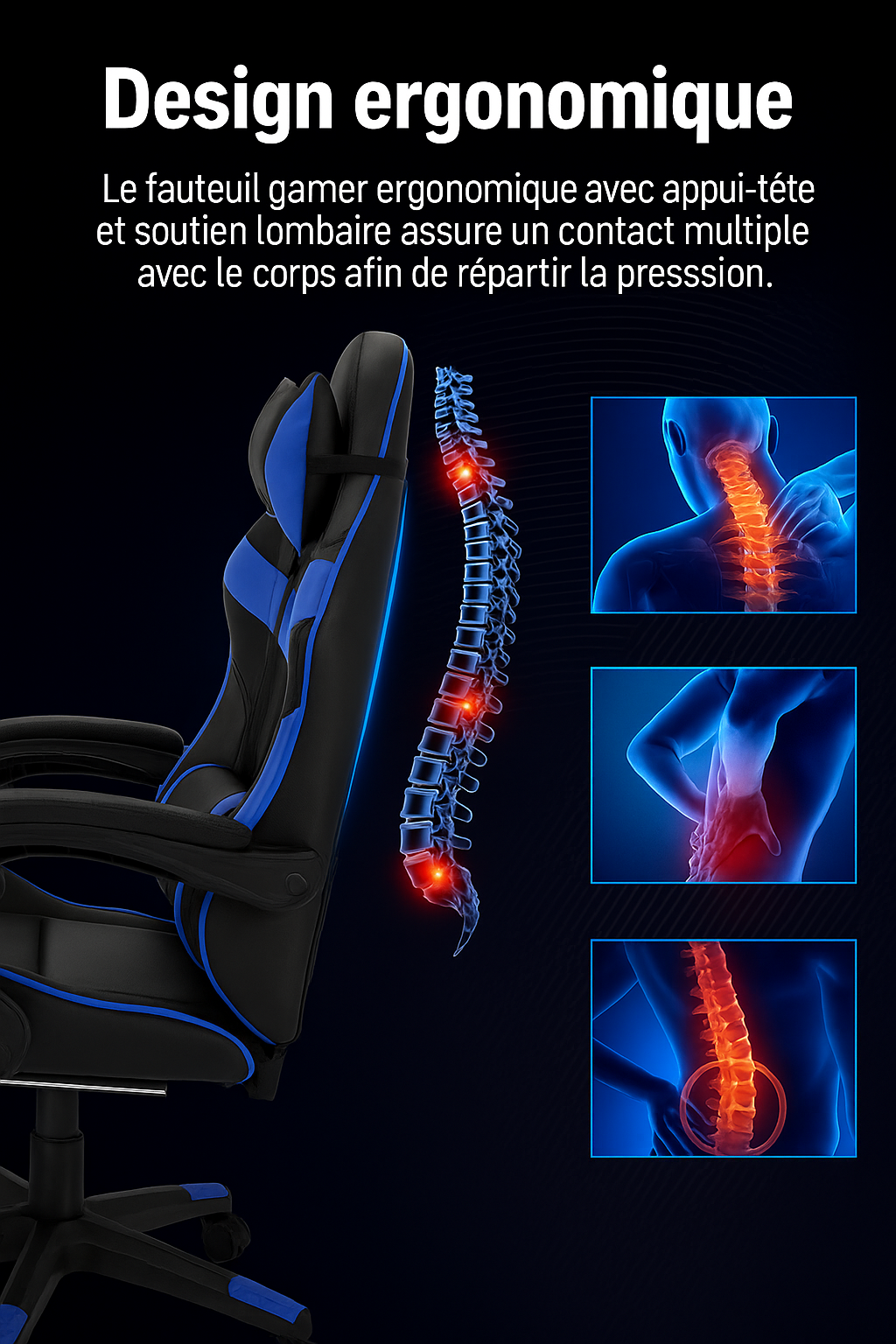 Fauteuil de gamer ergonomique tms