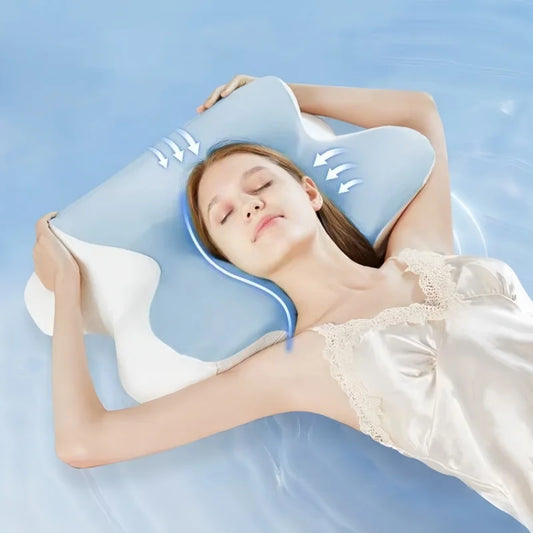 Oreiller ergonomique papillon bleu