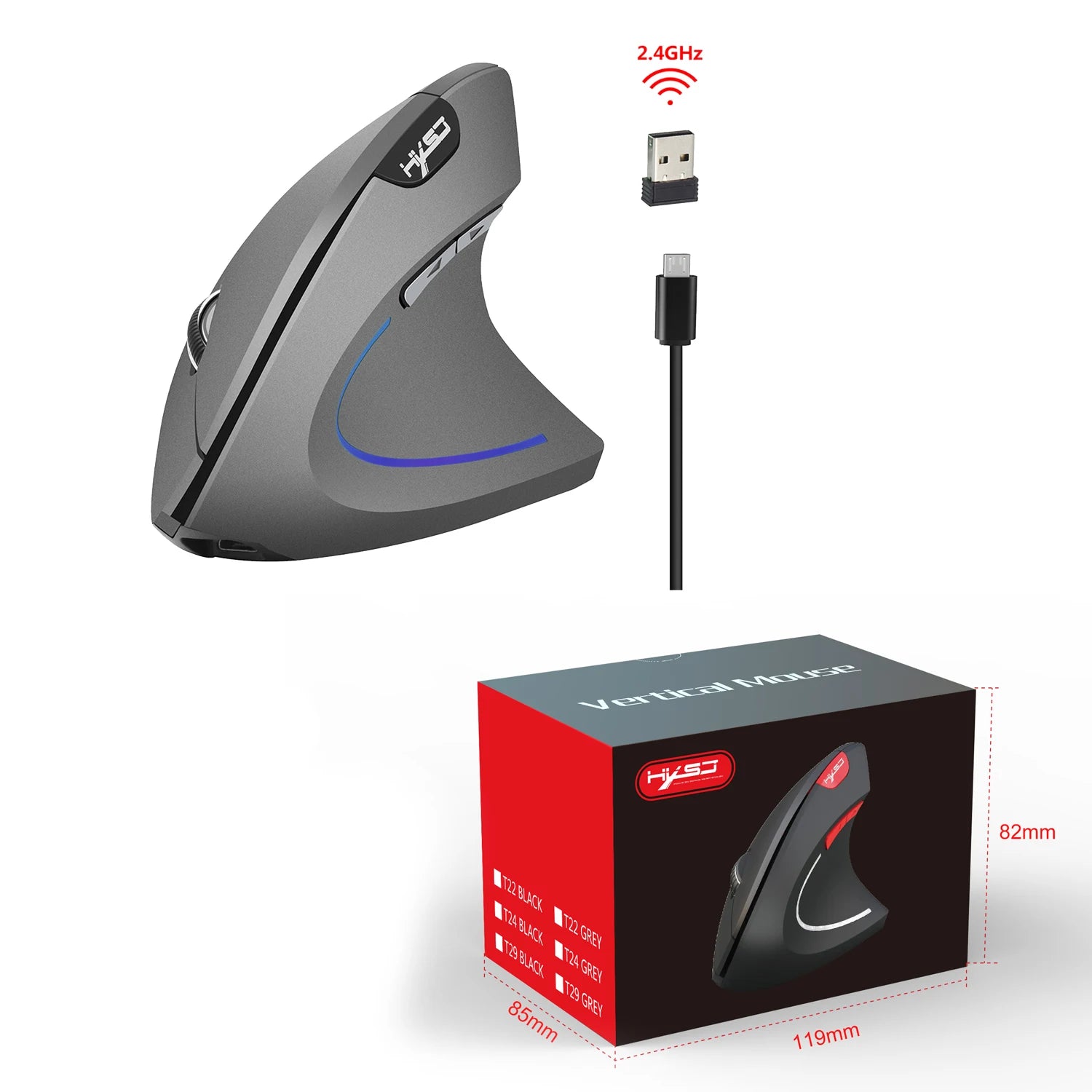 Souris d'ordinateur ergonomique verticale gris