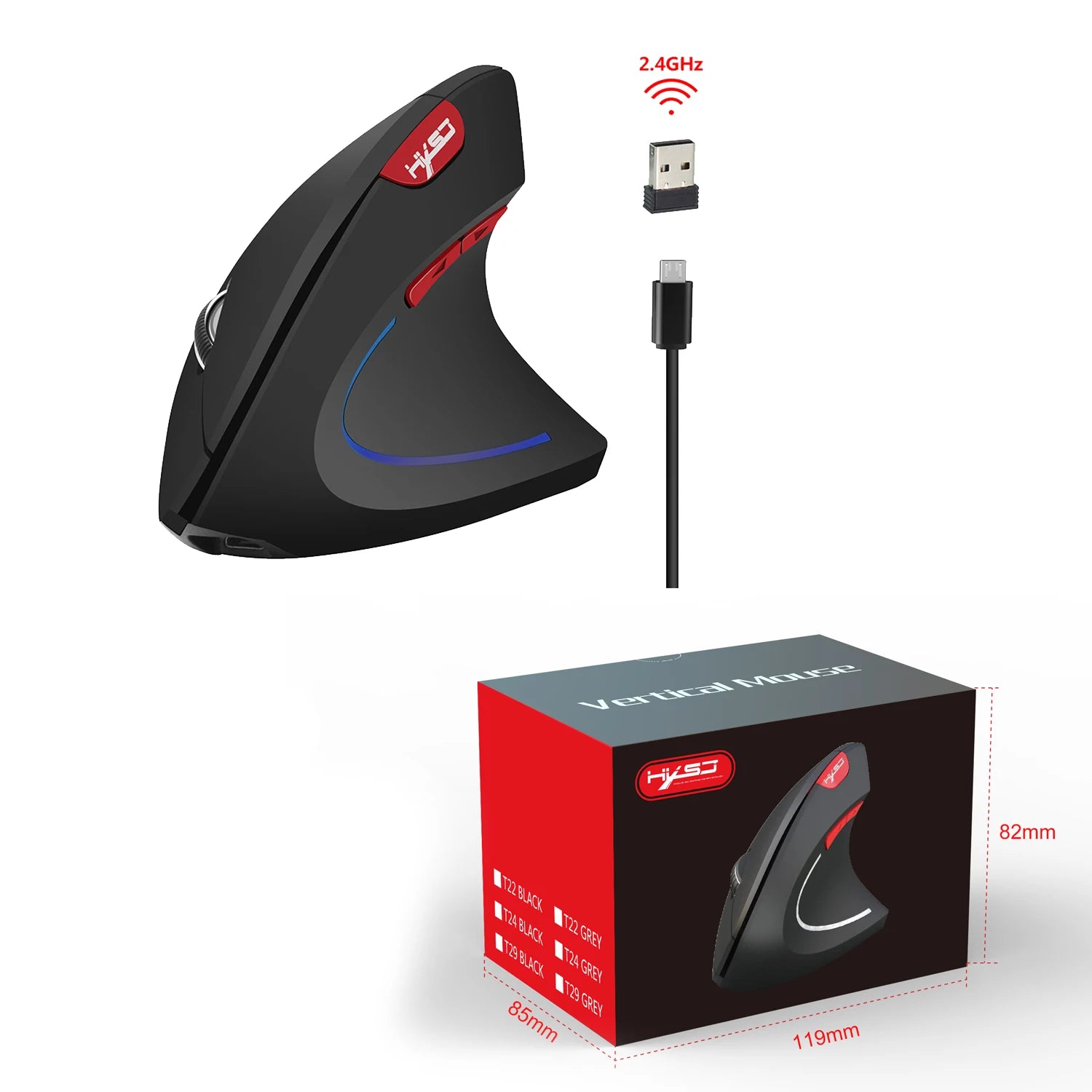 Souris d'ordinateur ergonomique verticale noir