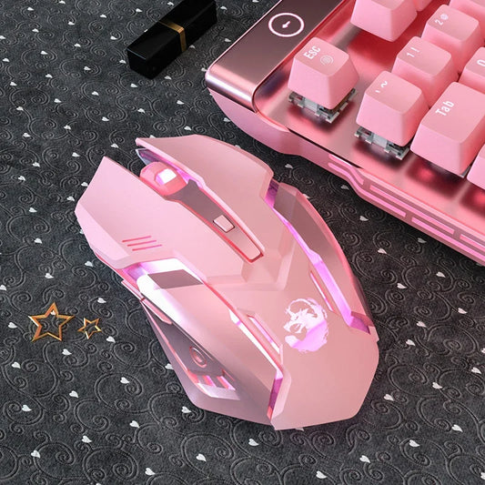 Souris ergonomique sans fil rose bureau